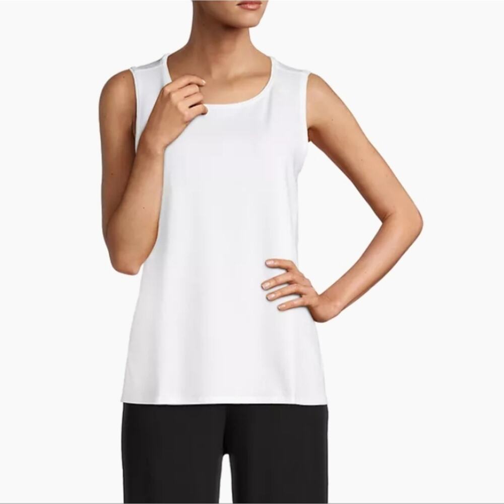 NWT Eileen Fisher White Tencel Stretch Sleeveless Tank Top Layering Shell Medium - Picture 2 of 13